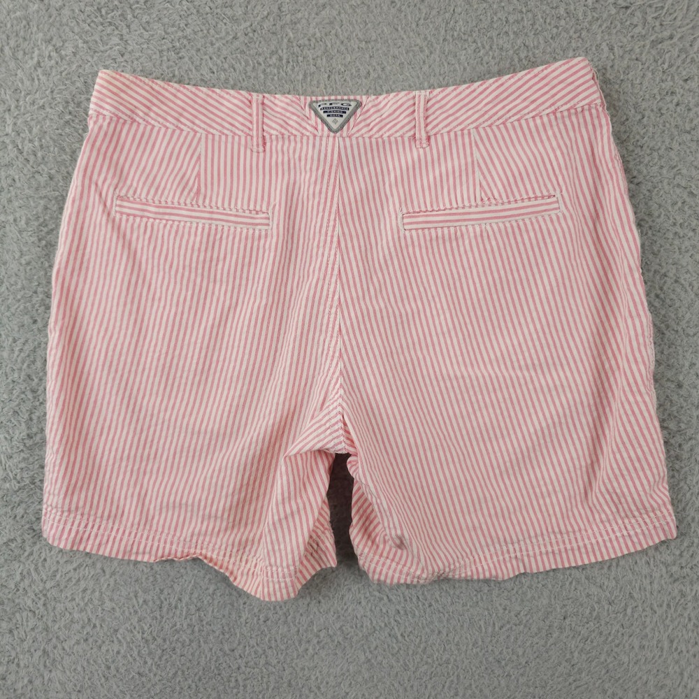 Columbia PFG Shorts Women 6 Pink White Striped Super Bonehead Outdoors Casual 6" - Picture 2 of 16